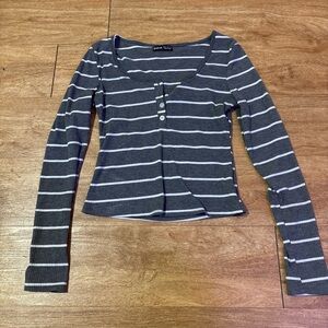 SHEIN Charcoal Striped Buttoned Blouse